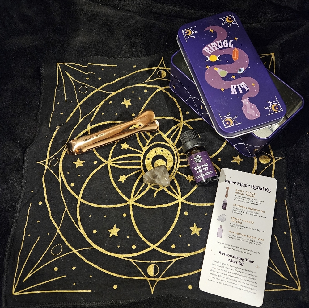 Ritual Kit Goddess Ethereal Energy Oil,Smokey Quartz Stone, Tongs,Small Cloth